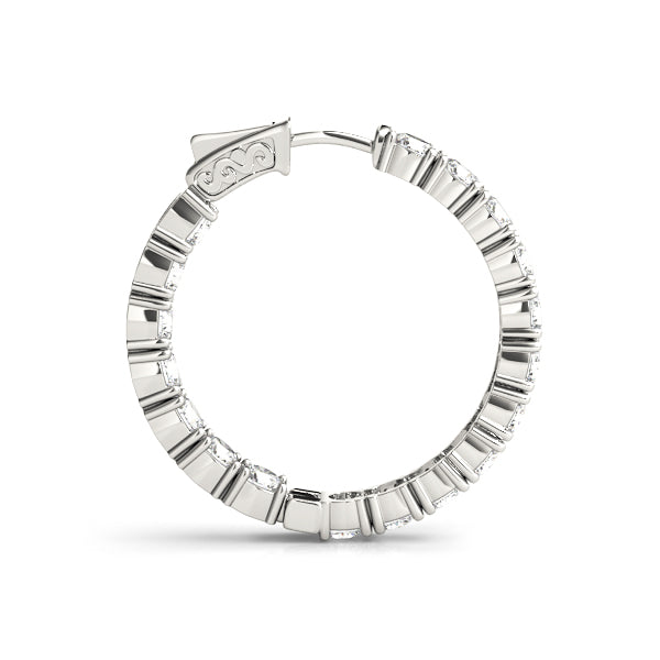 2.25 carat Round Diamond Oval Hoop earrings in and out set in 14K White Gold - simonbjewels.co