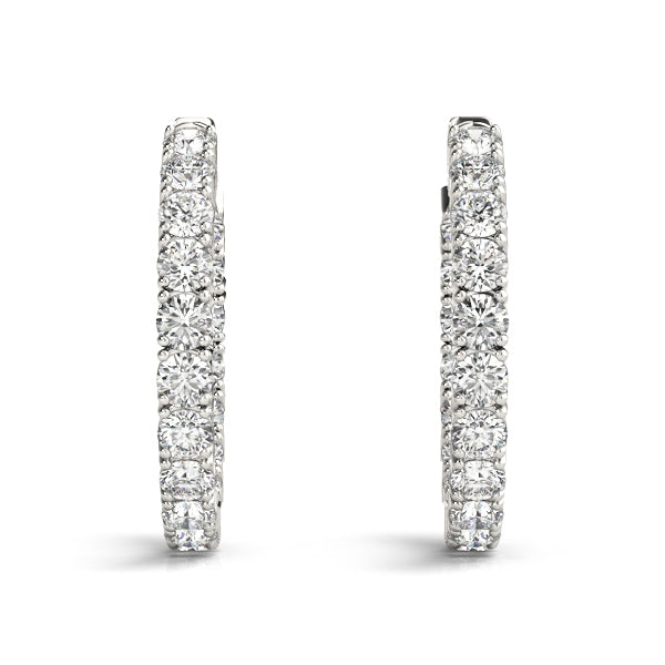 2.25 carat Round Diamond Oval Hoop earrings in and out set in 14K White Gold - simonbjewels.co