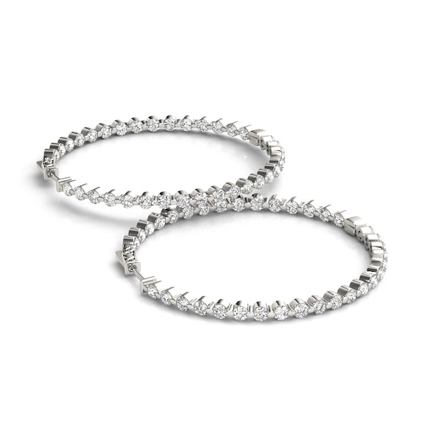 2.00 ct tw Round cut Diamond Round Hoop earrings in and out 18K White Gold - simonbjewels.co