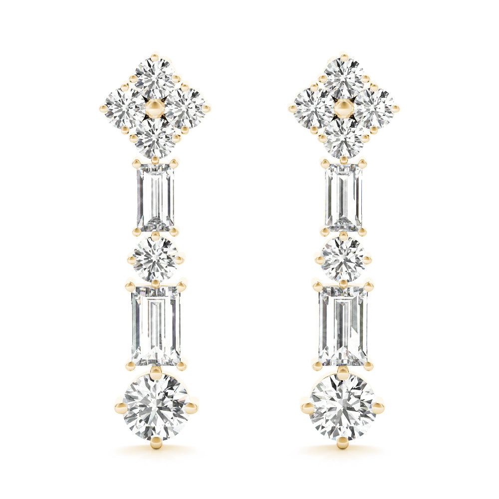 2.30 Carat Round Brilliant Baguette Alternating Drop Earrings set in 14k Gold - simonbjewels.co