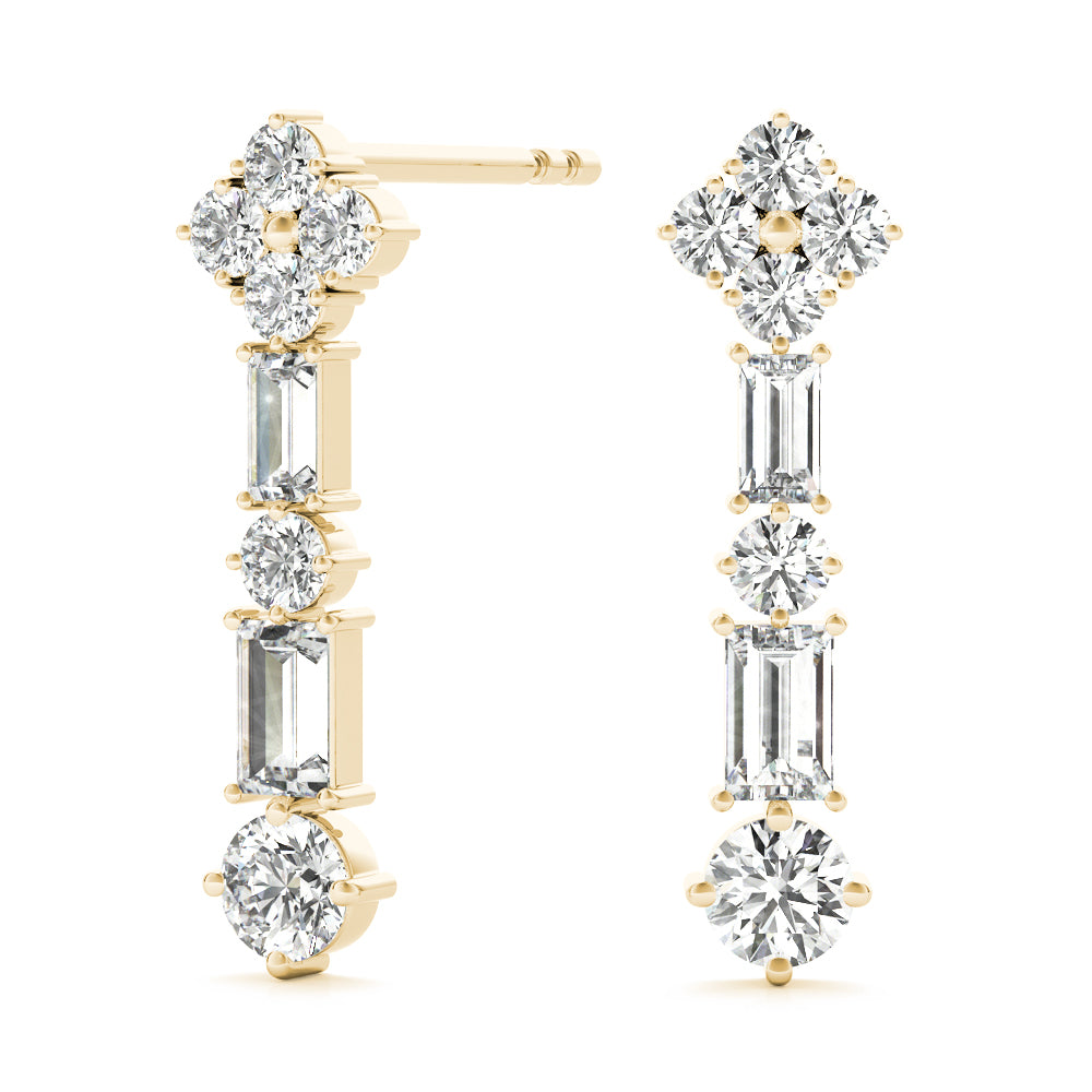 2.30 Carat Round Brilliant Baguette Alternating Drop Earrings set in 14k Gold - simonbjewels.co