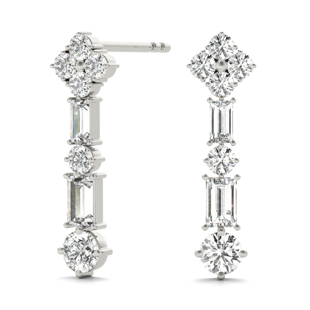 2.30 Carat Round Brilliant Baguette Alternating Drop Earrings set in 14k Gold - simonbjewels.co