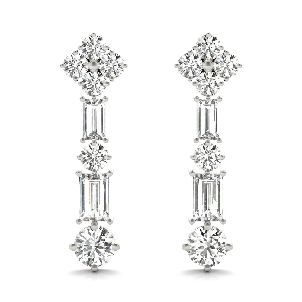 2.30 Carat Round Brilliant Baguette Alternating Drop Earrings set in 14k Gold - simonbjewels.co