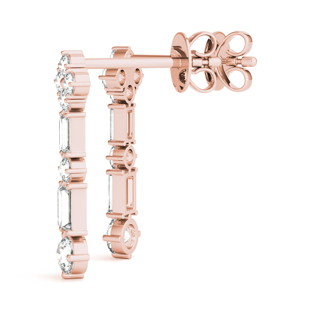 2.30 Carat Round Brilliant Baguette Alternating Drop Earrings set in 14k Gold - simonbjewels.co