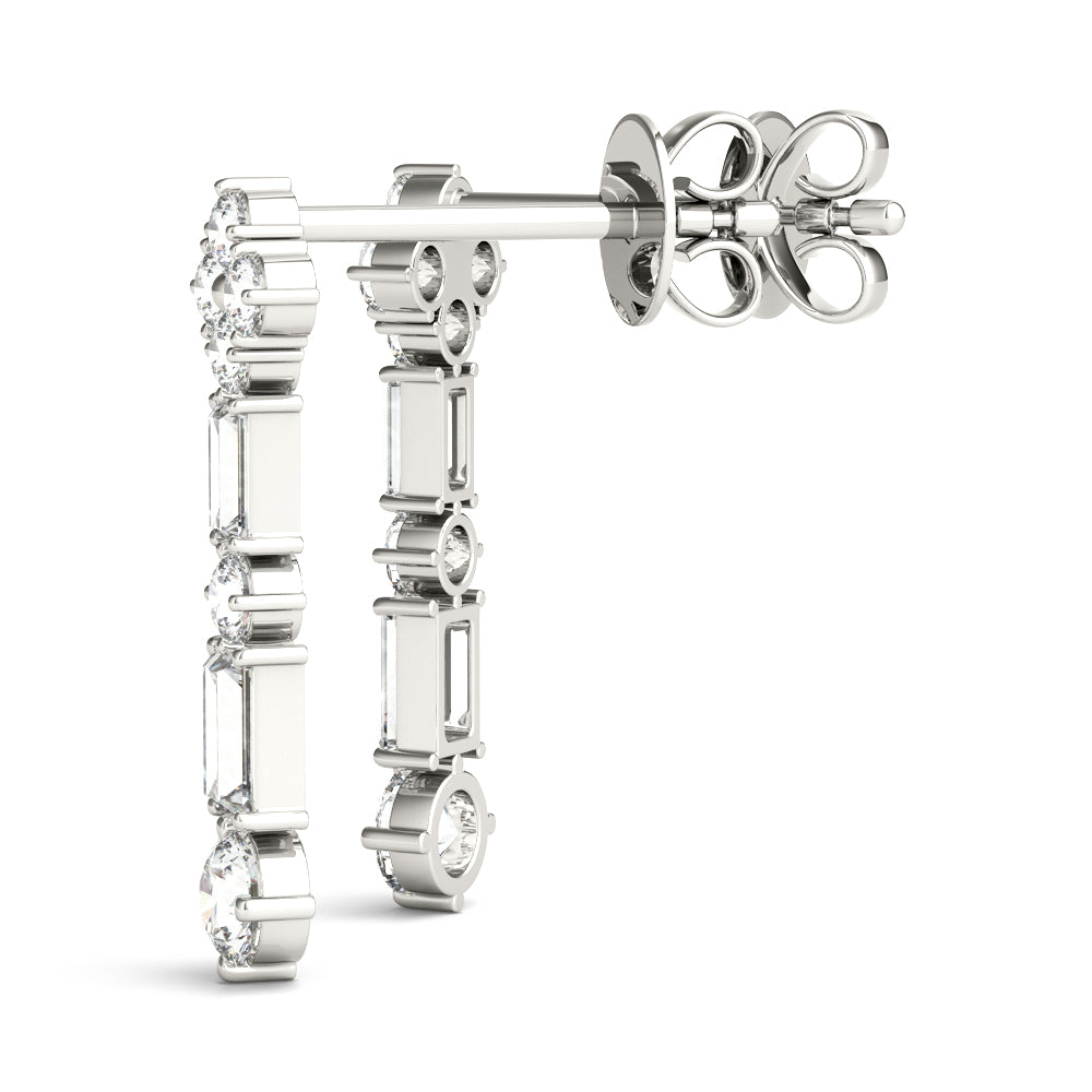 2.30 Carat Round Brilliant Baguette Alternating Drop Earrings set in 14k Gold - simonbjewels.co
