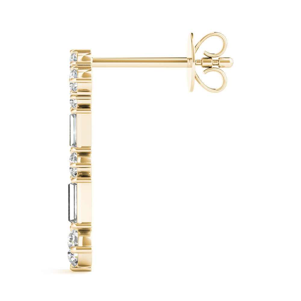 2.30 Carat Round Brilliant Baguette Alternating Drop Earrings set in 14k Gold - simonbjewels.co