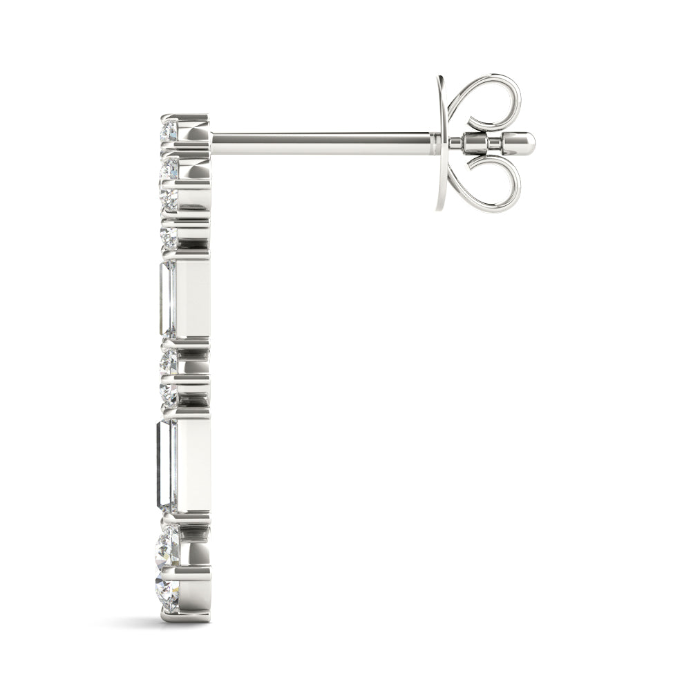 2.30 Carat Round Brilliant Baguette Alternating Drop Earrings set in 14k Gold - simonbjewels.co