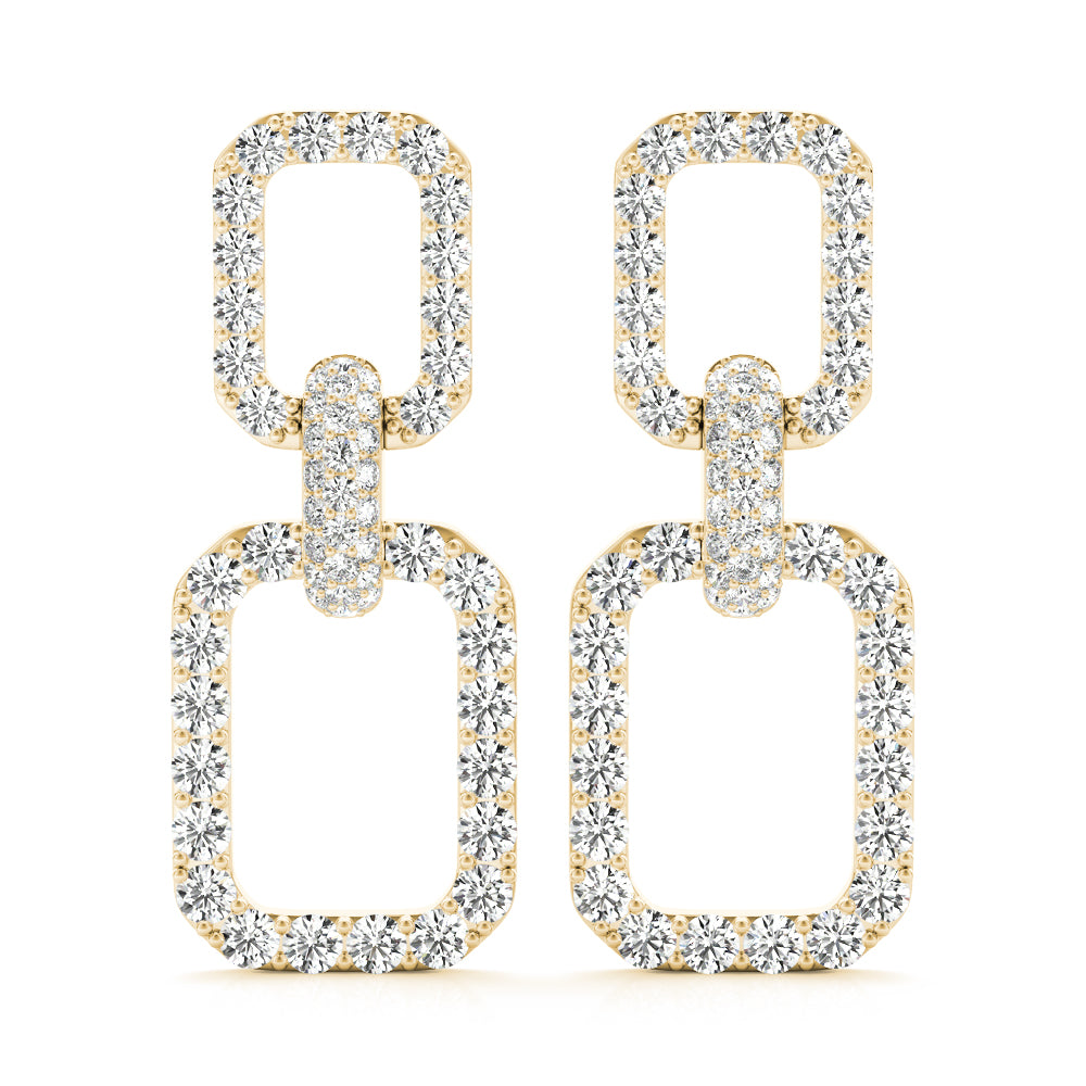 2.00 Carat F-VS Round Brilliant Micropave Square Link Earrings set in 14k gold - simonbjewels.co