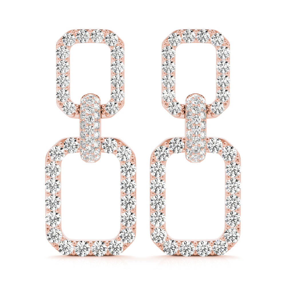 2.00 Carat F-VS Round Brilliant Micropave Square Link Earrings set in 14k gold - simonbjewels.co