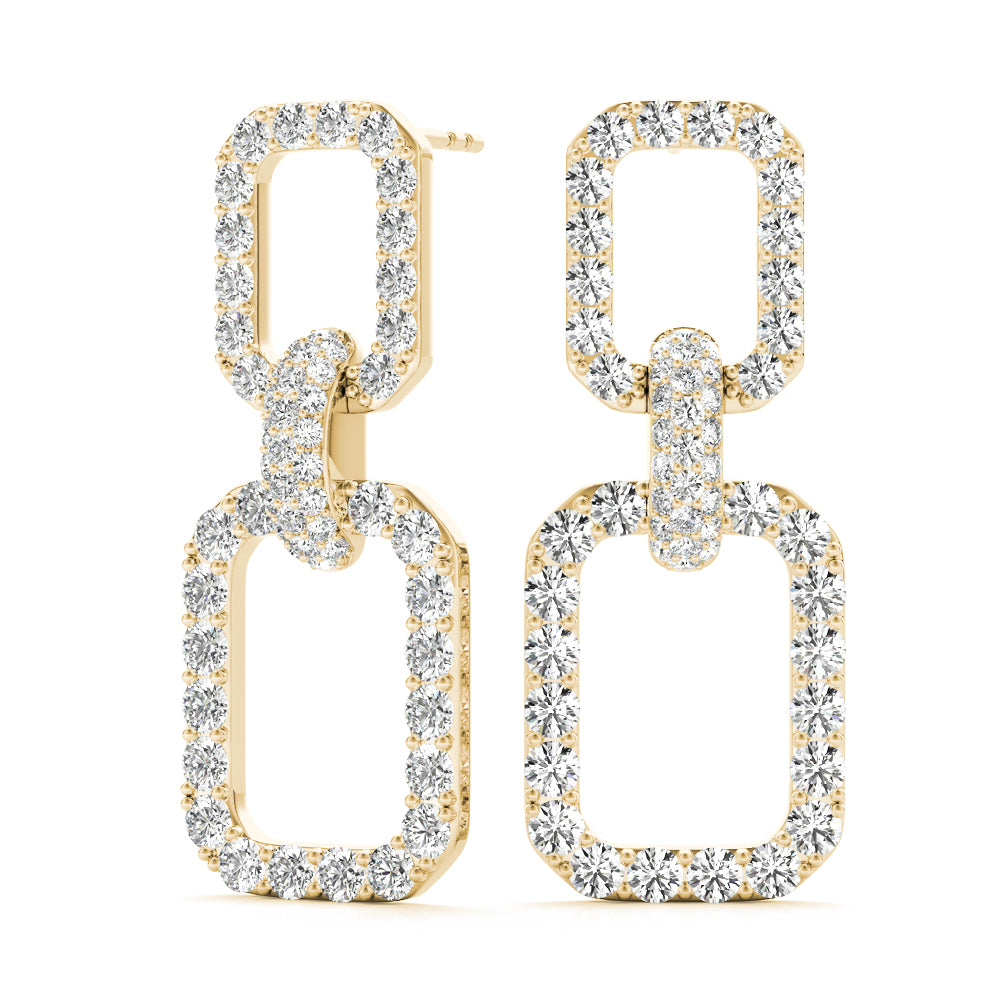 2.00 Carat F-VS Round Brilliant Micropave Square Link Earrings set in 14k gold - simonbjewels.co