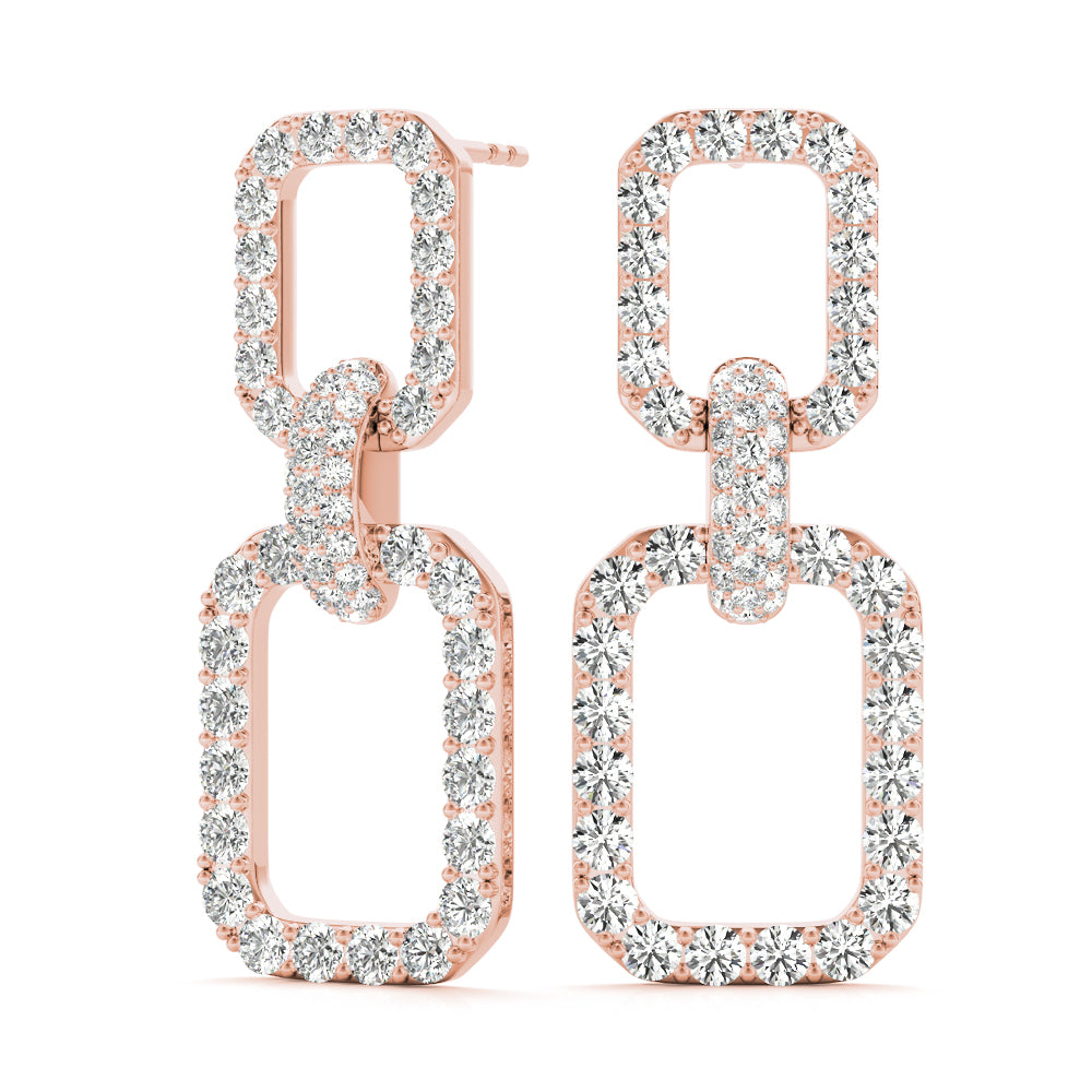 2.00 Carat F-VS Round Brilliant Micropave Square Link Earrings set in 14k gold - simonbjewels.co