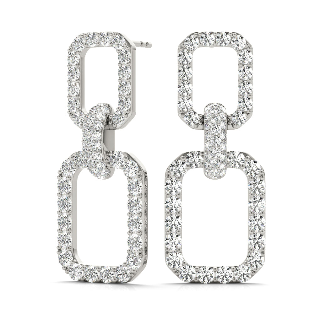 2.00 Carat F-VS Round Brilliant Micropave Square Link Earrings set in 14k gold - simonbjewels.co
