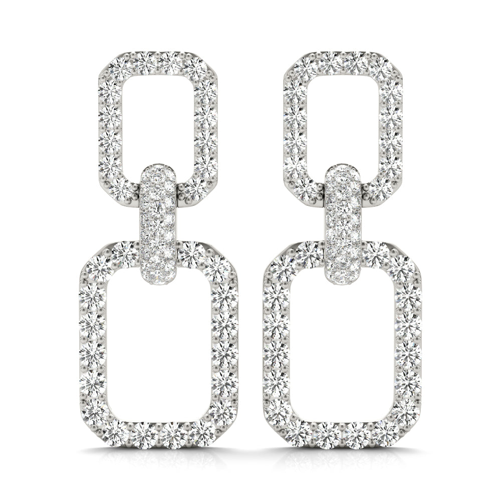 2.00 Carat F-VS Round Brilliant Micropave Square Link Earrings set in 14k gold - simonbjewels.co
