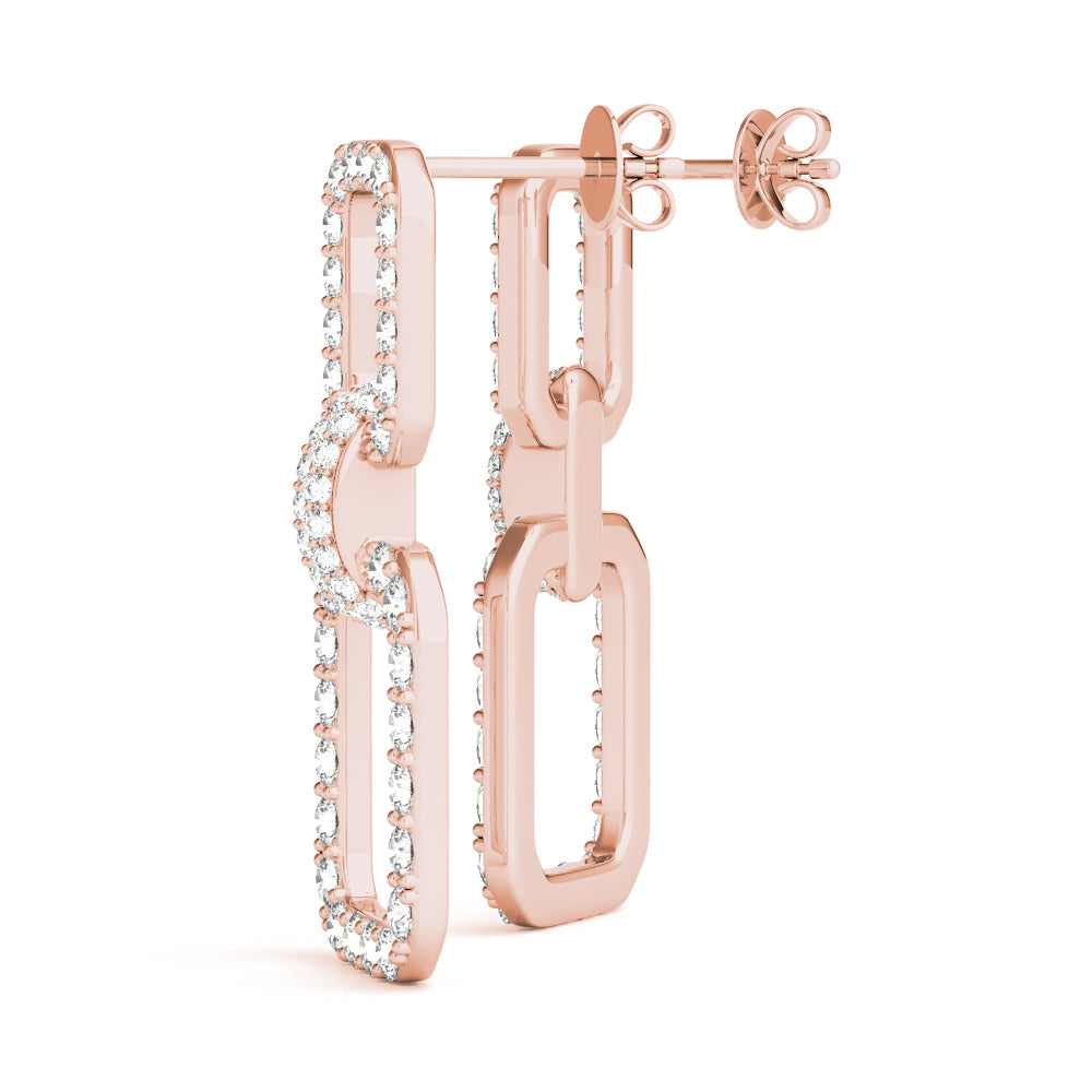 2.00 Carat F-VS Round Brilliant Micropave Square Link Earrings set in 14k gold - simonbjewels.co
