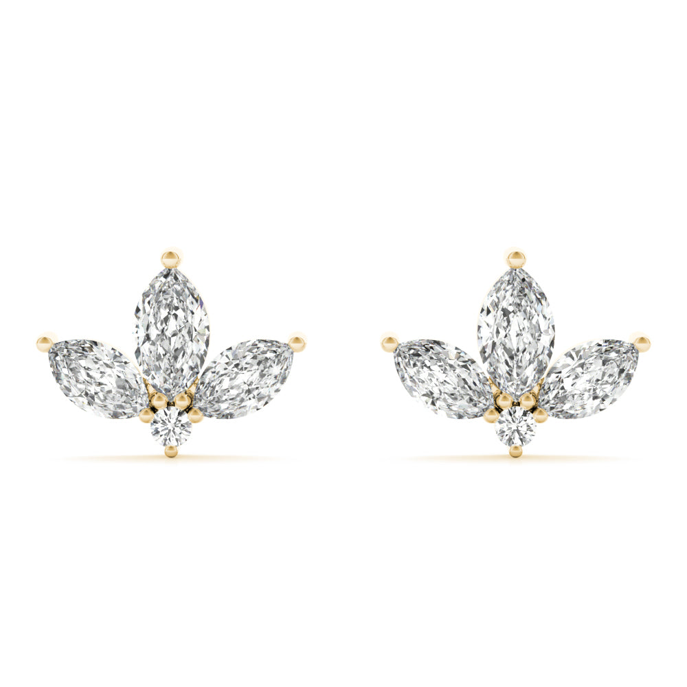 2.40 Carat Marquise shaped Diamond Flower Stud Earrings set in 14k Gold - simonbjewels.co