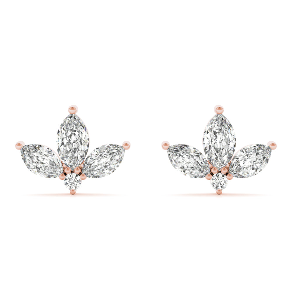 2.40 Carat Marquise shaped Diamond Flower Stud Earrings set in 14k Gold - simonbjewels.co