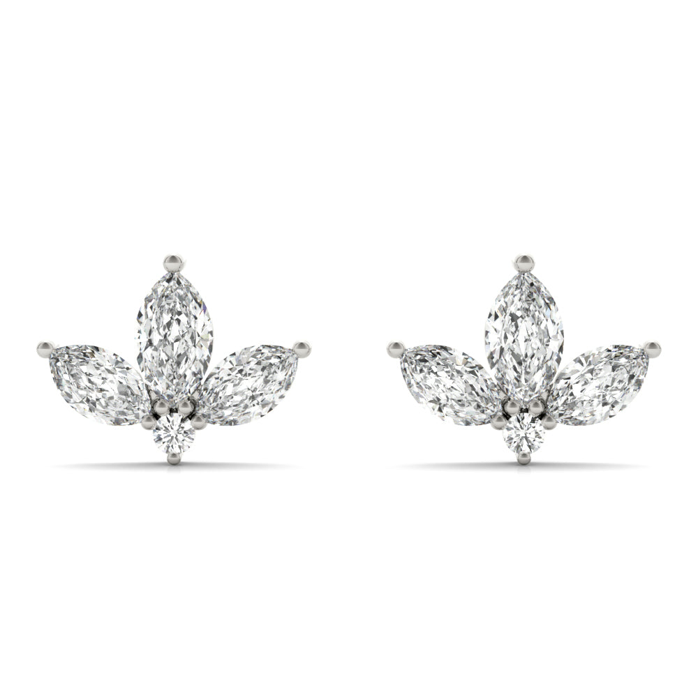 2.40 Carat Marquise shaped Diamond Flower Stud Earrings set in 14k Gold - simonbjewels.co