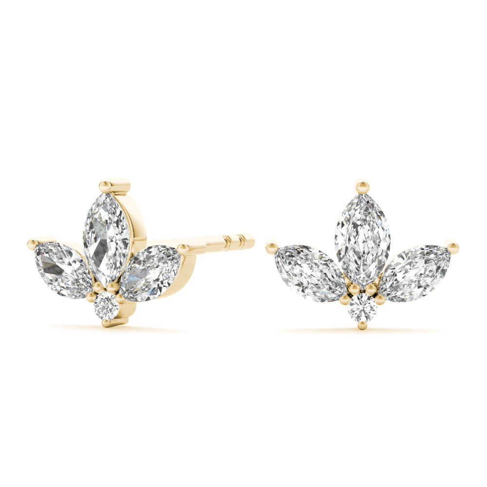 2.40 Carat Marquise shaped Diamond Flower Stud Earrings set in 14k Gold - simonbjewels.co