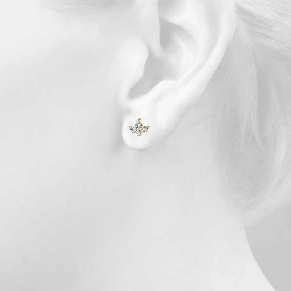 2.40 Carat Marquise shaped Diamond Flower Stud Earrings set in 14k Gold - simonbjewels.co