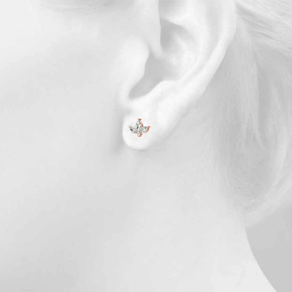 2.40 Carat Marquise shaped Diamond Flower Stud Earrings set in 14k Gold - simonbjewels.co