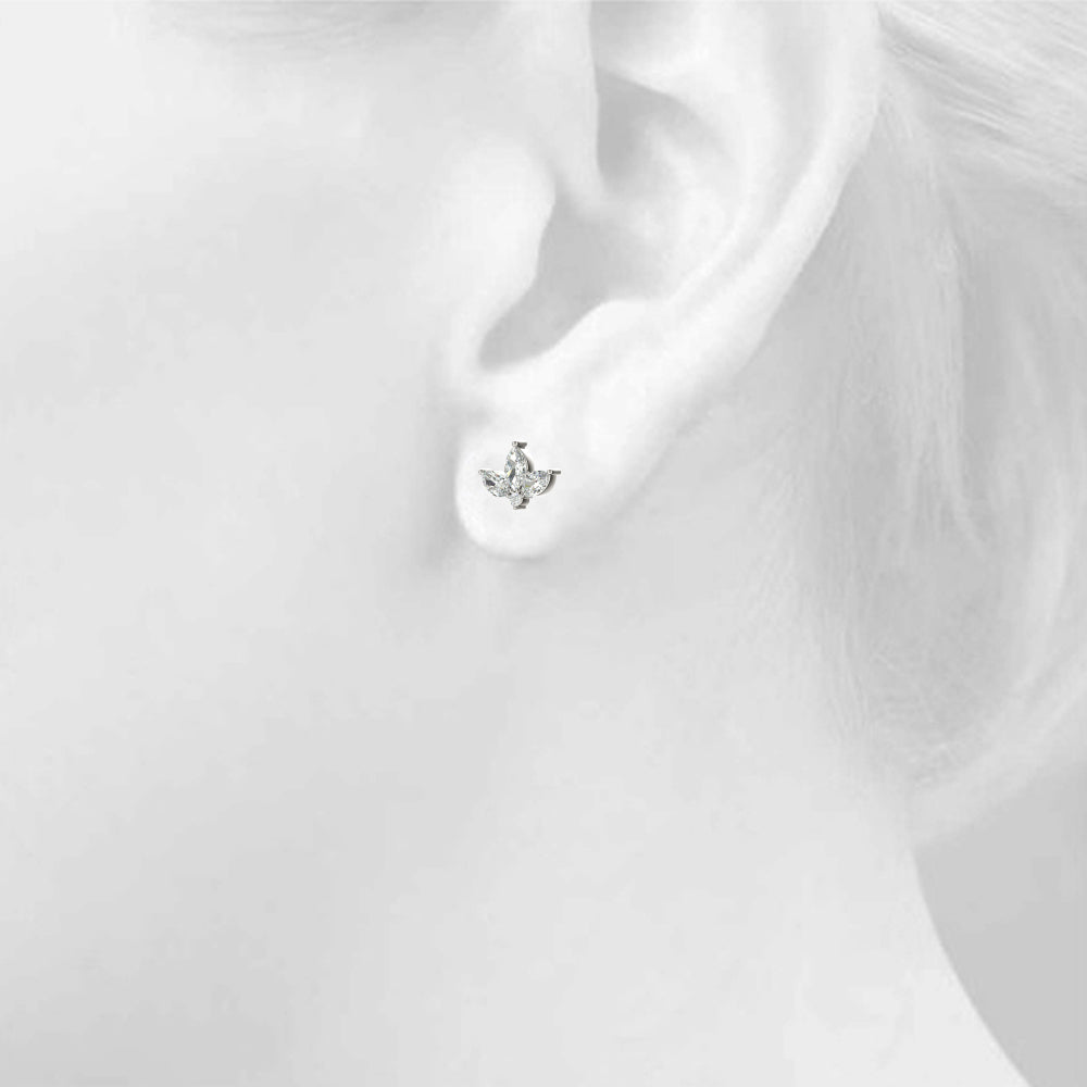 2.40 Carat Marquise shaped Diamond Flower Stud Earrings set in 14k Gold - simonbjewels.co