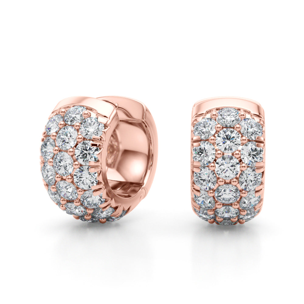 1.52 carat Round Diamond 3 Row Micro-Pave Huggie Hoop earrings set in 14K White Gold - simonbjewels.co