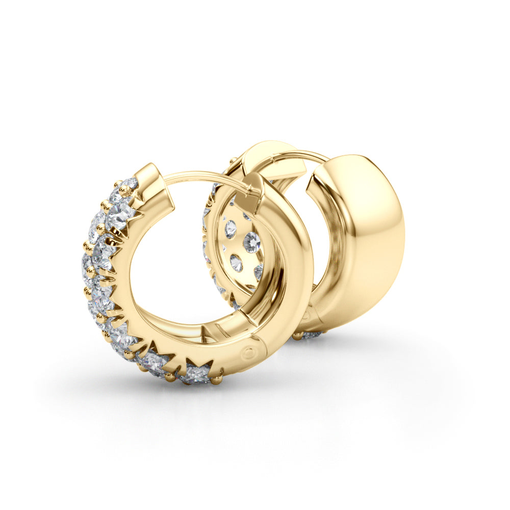 1.52 carat Round Diamond 3 Row Micro-Pave Huggie Hoop earrings set in 14K White Gold - simonbjewels.co
