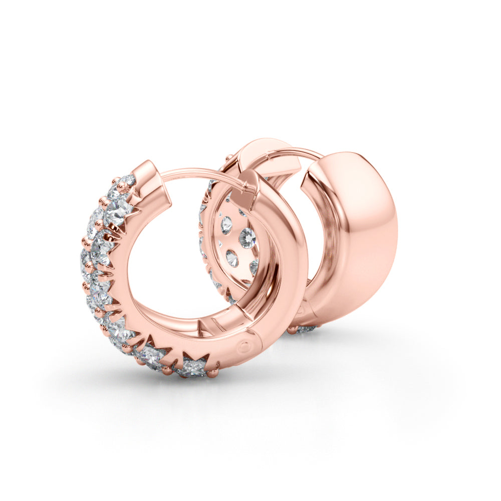1.52 carat Round Diamond 3 Row Micro-Pave Huggie Hoop earrings set in 14K White Gold - simonbjewels.co