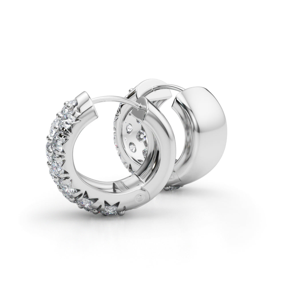 1.52 carat Round Diamond 3 Row Micro-Pave Huggie Hoop earrings set in 14K White Gold - simonbjewels.co