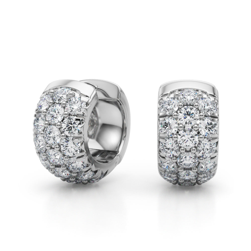 1.52 carat Round Diamond 3 Row Micro-Pave Huggie Hoop earrings set in 14K White Gold - simonbjewels.co