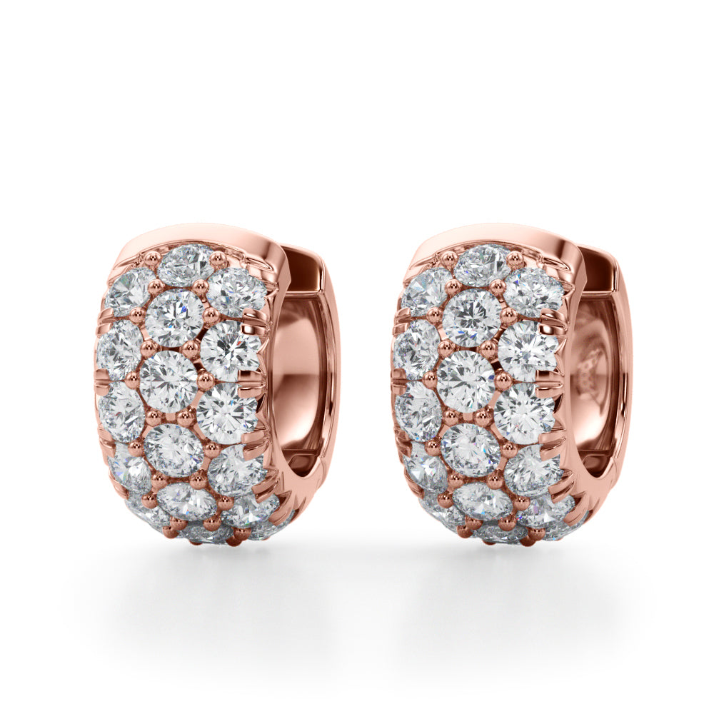 1.52 carat Round Diamond 3 Row Micro-Pave Huggie Hoop earrings set in 14K White Gold - simonbjewels.co