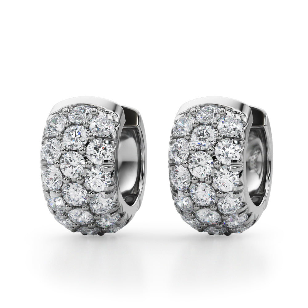 1.52 carat Round Diamond 3 Row Micro-Pave Huggie Hoop earrings set in 14K White Gold - simonbjewels.co
