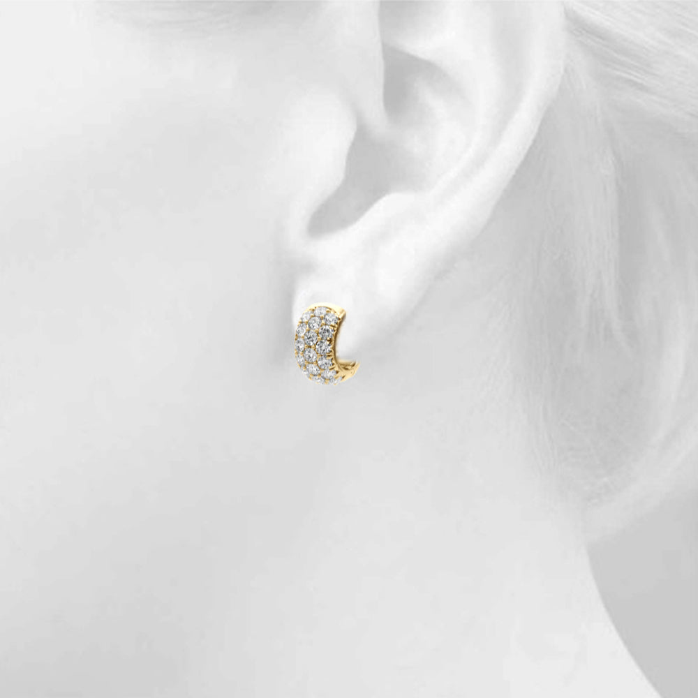 1.52 carat Round Diamond 3 Row Micro-Pave Huggie Hoop earrings set in 14K White Gold - simonbjewels.co