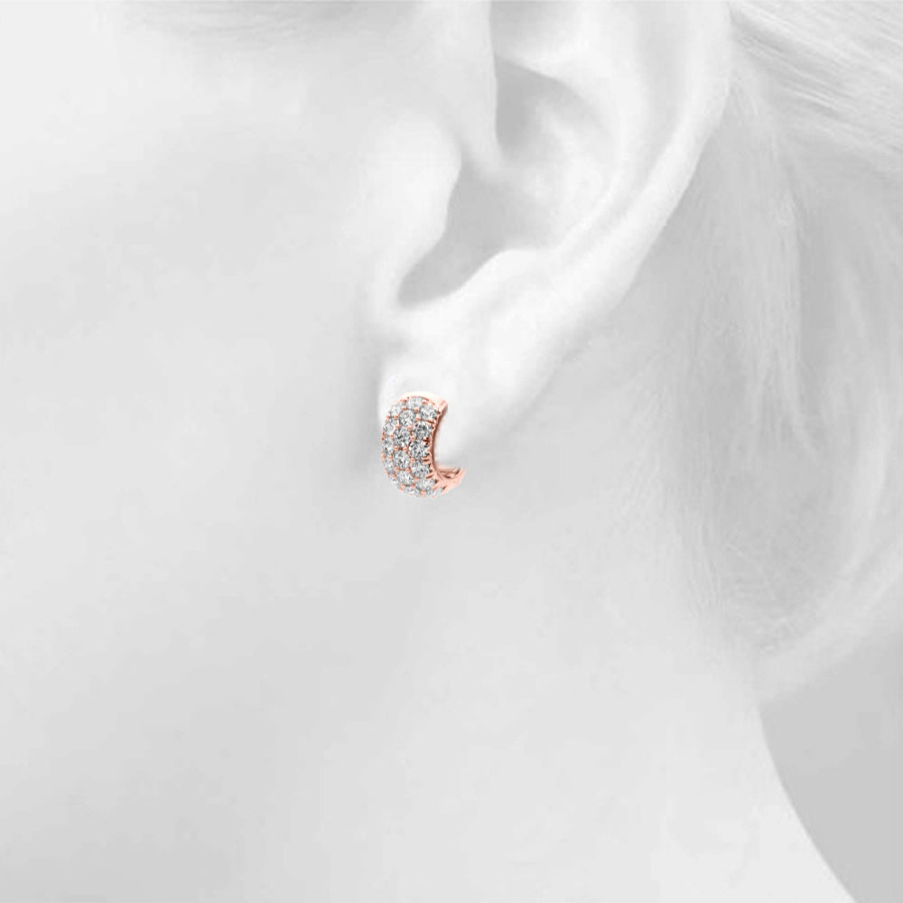 1.52 carat Round Diamond 3 Row Micro-Pave Huggie Hoop earrings set in 14K White Gold - simonbjewels.co