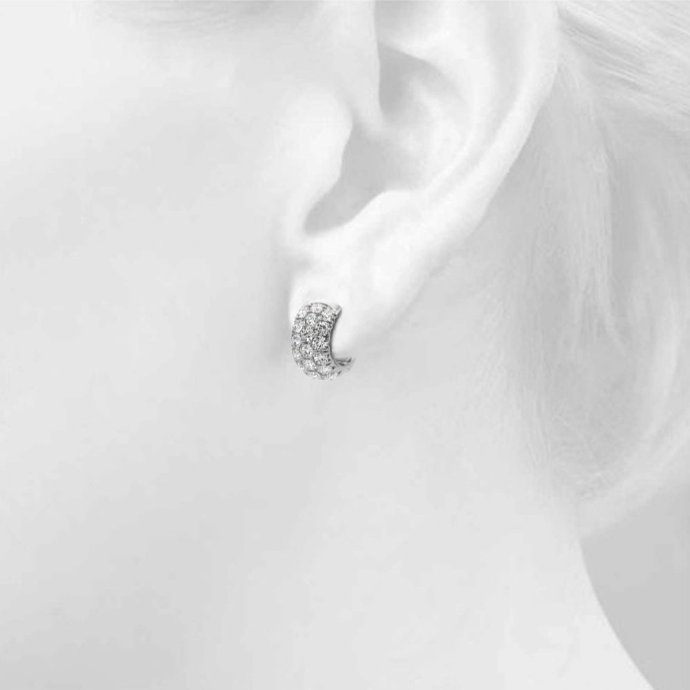 1.52 carat Round Diamond 3 Row Micro-Pave Huggie Hoop earrings set in 14K White Gold - simonbjewels.co