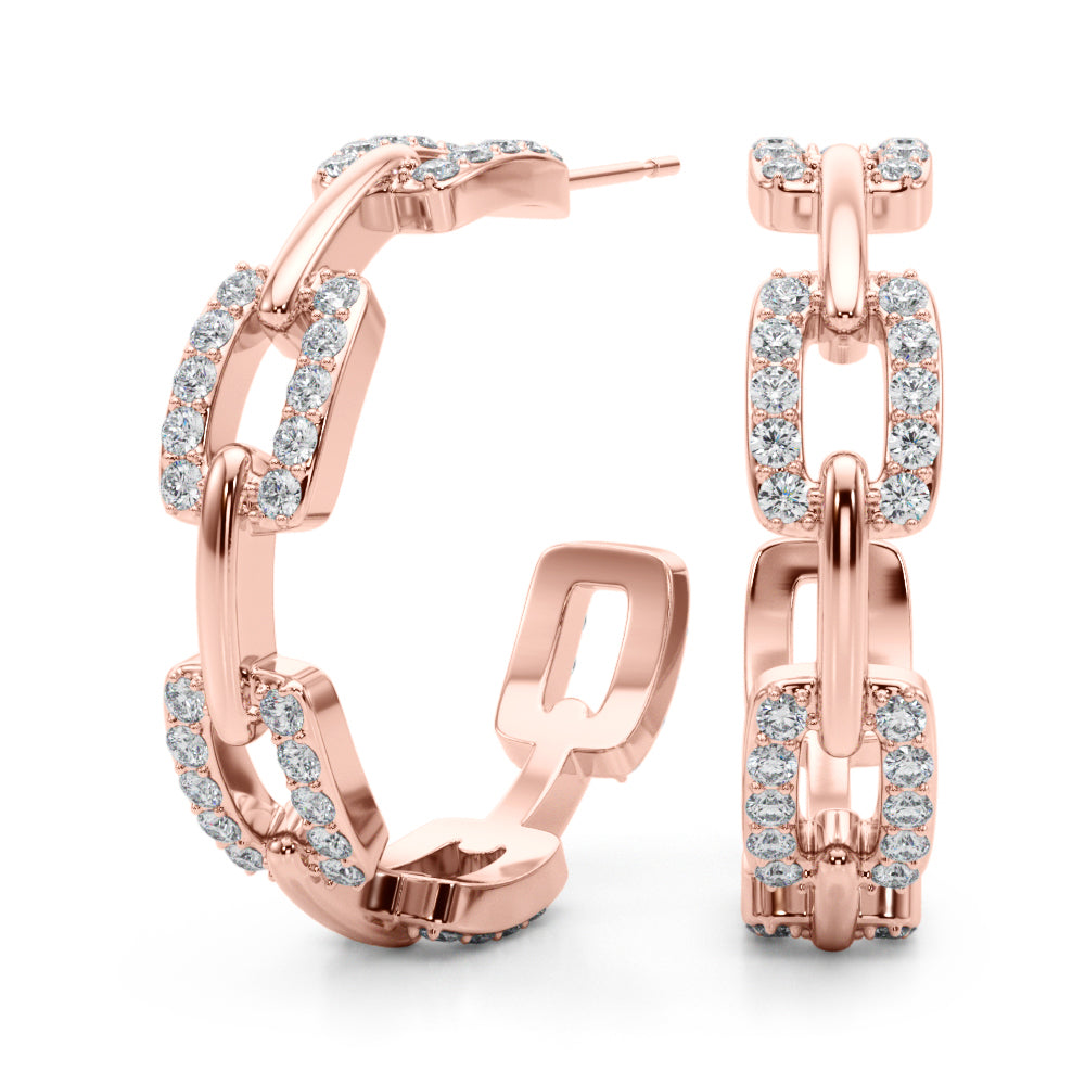 1/2 ct tw Round cut Diamond Pave Chain Link Hoop Earrings  18K White Gold - simonbjewels.co