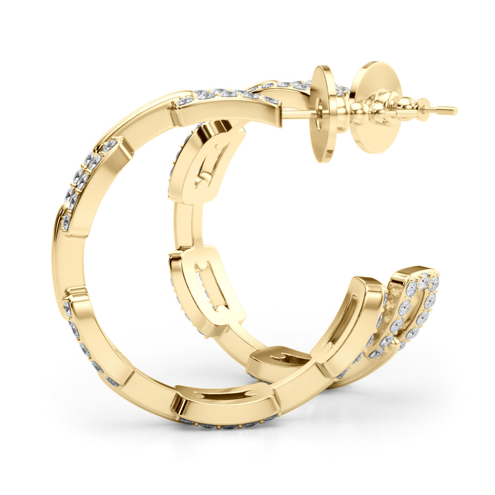 1/2 ct tw Round cut Diamond Pave Chain Link Hoop Earrings  18K White Gold - simonbjewels.co