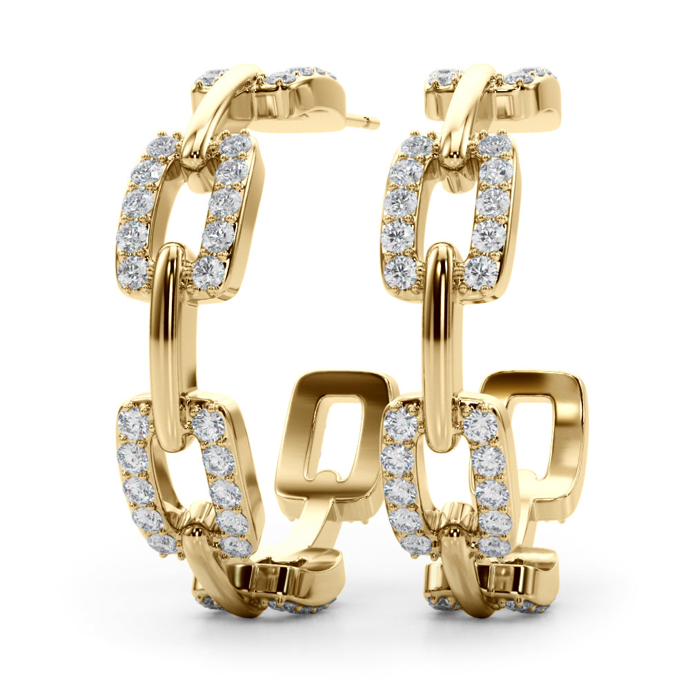 1/2 ct tw Round cut Diamond Pave Chain Link Hoop Earrings  18K White Gold - simonbjewels.co