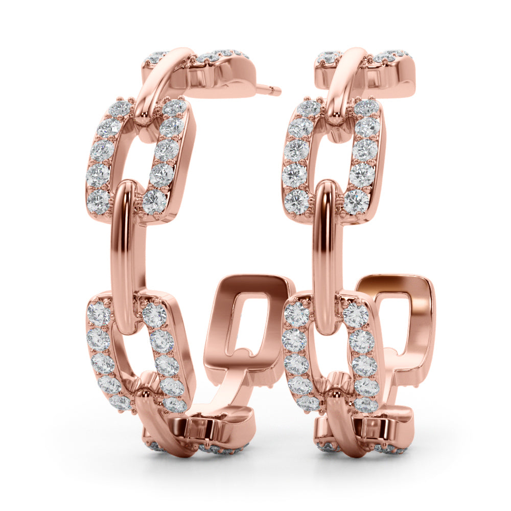 1/2 ct tw Round cut Diamond Pave Chain Link Hoop Earrings  18K White Gold - simonbjewels.co