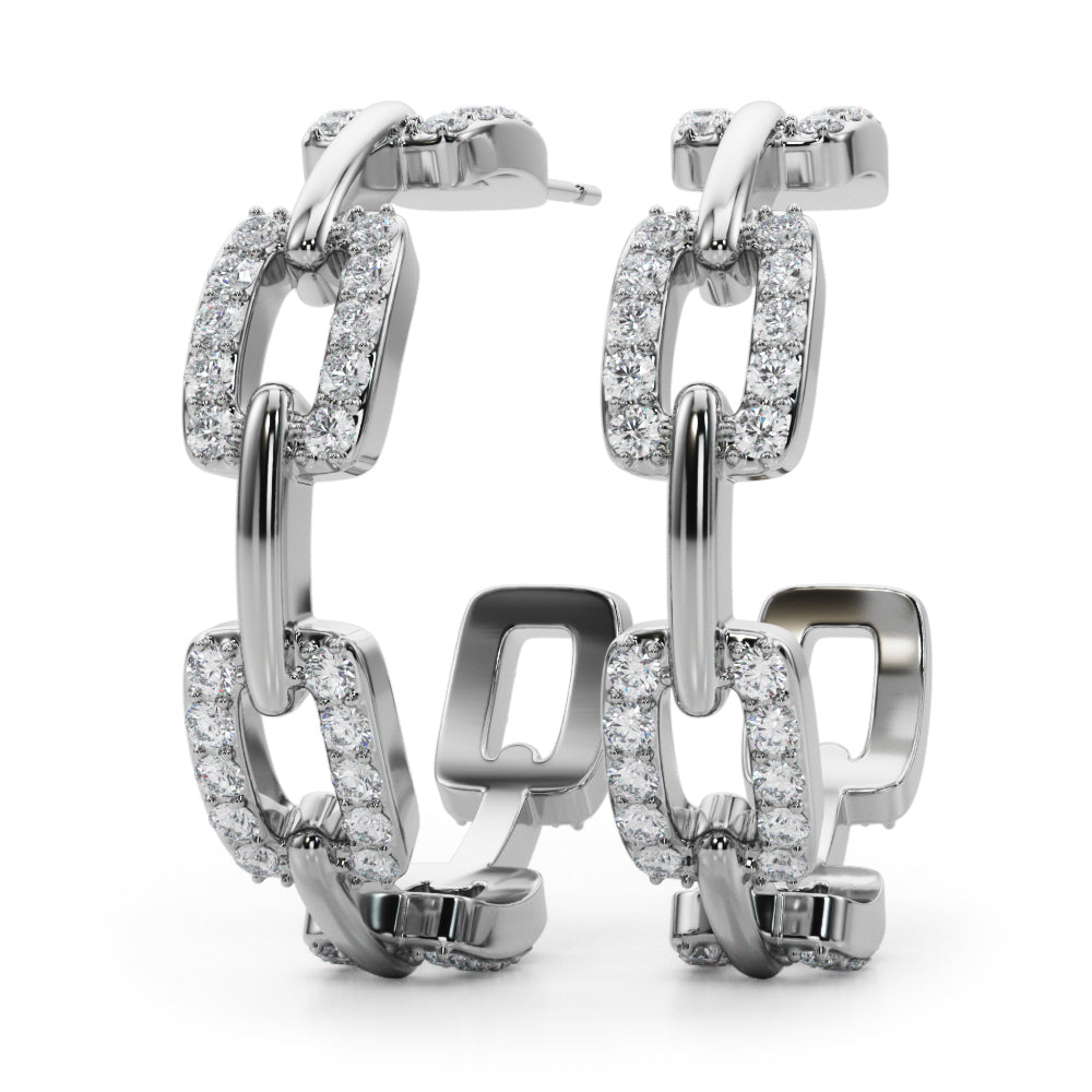 1/2 ct tw Round cut Diamond Pave Chain Link Hoop Earrings  18K White Gold - simonbjewels.co