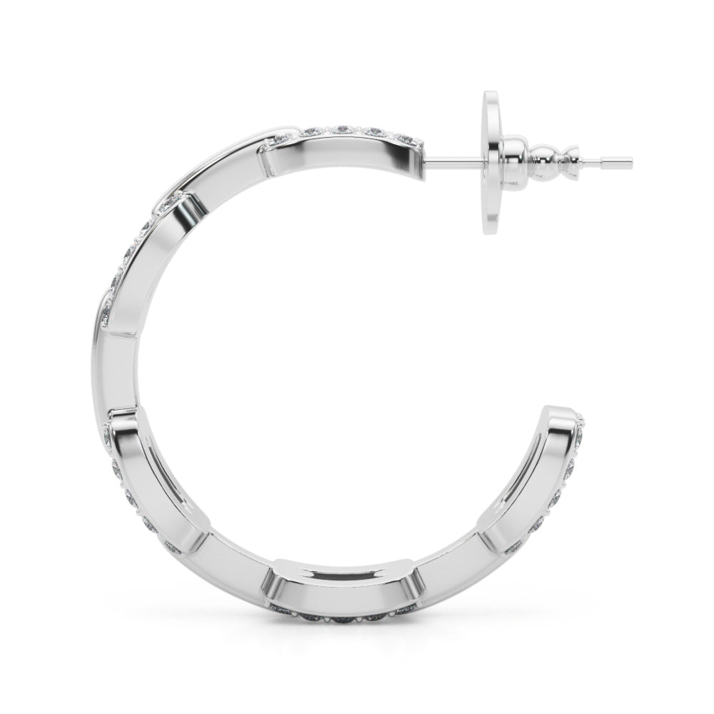 1/2 ct tw Round cut Diamond Pave Chain Link Hoop Earrings  18K White Gold - simonbjewels.co