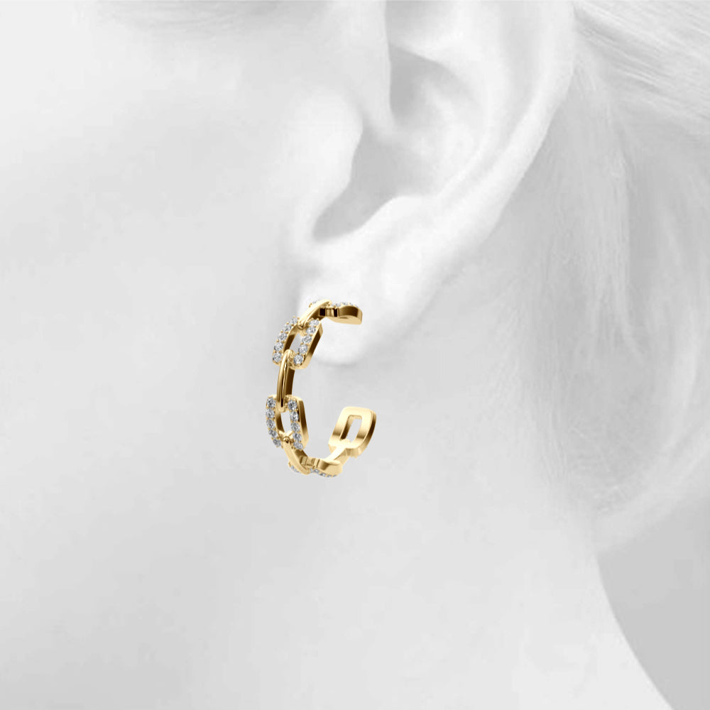 1/2 ct tw Round cut Diamond Pave Chain Link Hoop Earrings  18K White Gold - simonbjewels.co