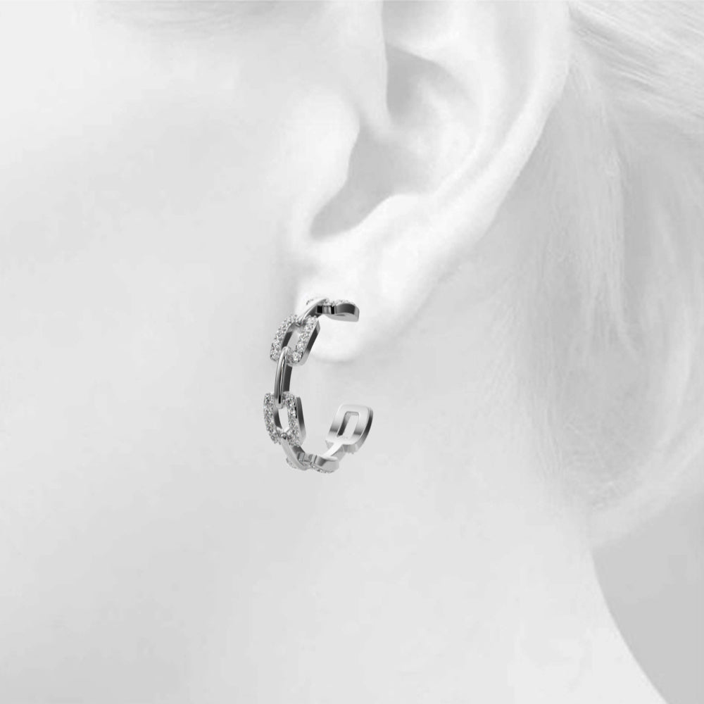 1/2 ct tw Round cut Diamond Pave Chain Link Hoop Earrings  18K White Gold - simonbjewels.co