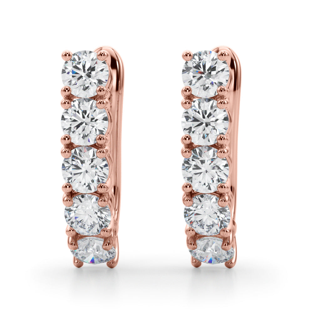2.30 carat Round Diamond 1 -Row Hoop Drop earrings omega back set in 14K Gold - simonbjewels.co