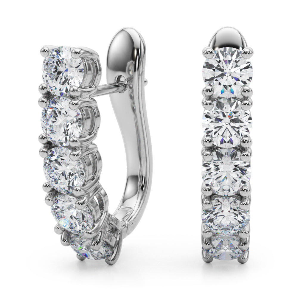 2.30 carat Round Diamond 1 -Row Hoop Drop earrings omega back set in 14K Gold - simonbjewels.co