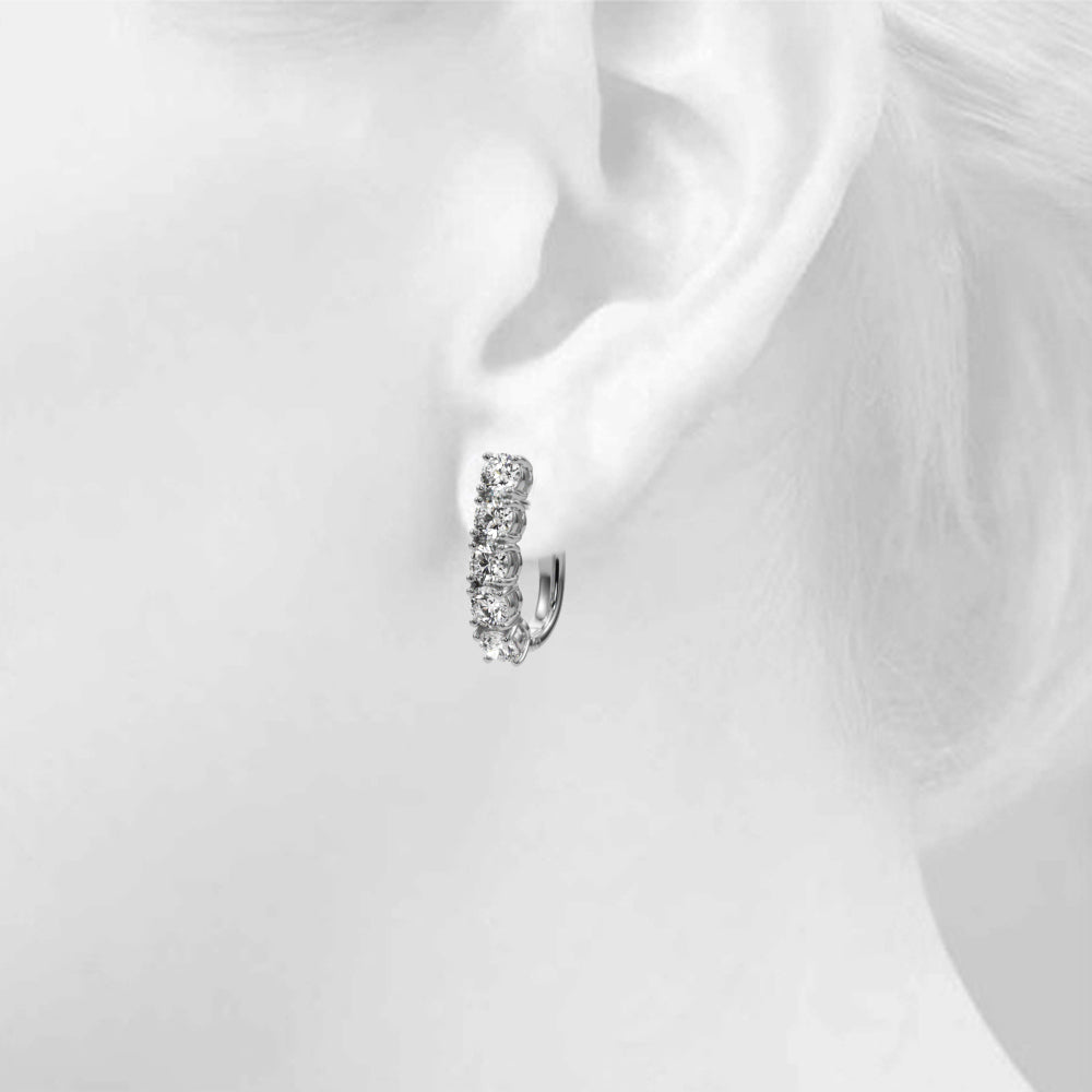 2.30 carat Round Diamond 1 -Row Hoop Drop earrings omega back set in 14K Gold - simonbjewels.co