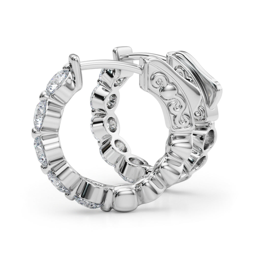 0.75 carat Round Diamond Huggie Hoop earrings set in 14K White Gold - simonbjewels.co