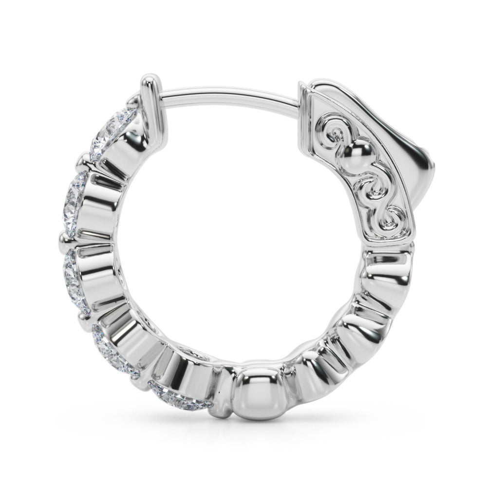 0.75 carat Round Diamond Huggie Hoop earrings set in 14K White Gold - simonbjewels.co