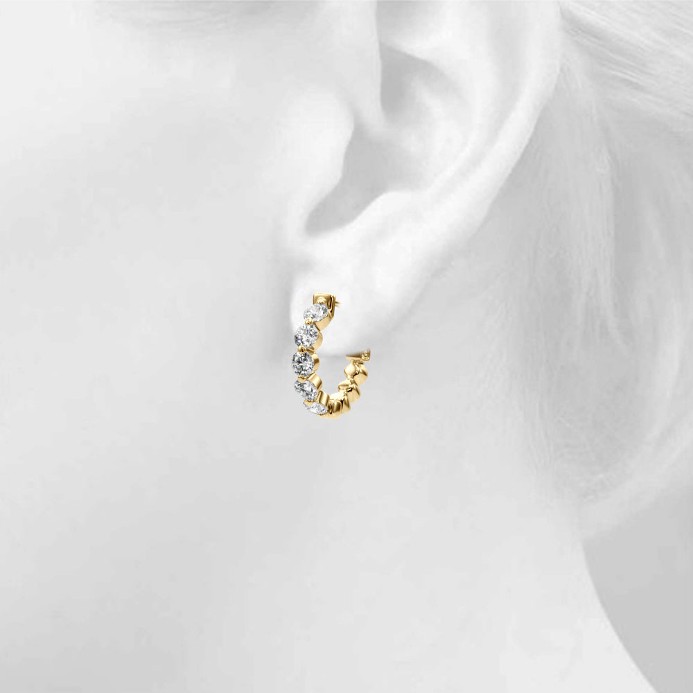 0.75 carat Round Diamond Huggie Hoop earrings set in 14K White Gold - simonbjewels.co