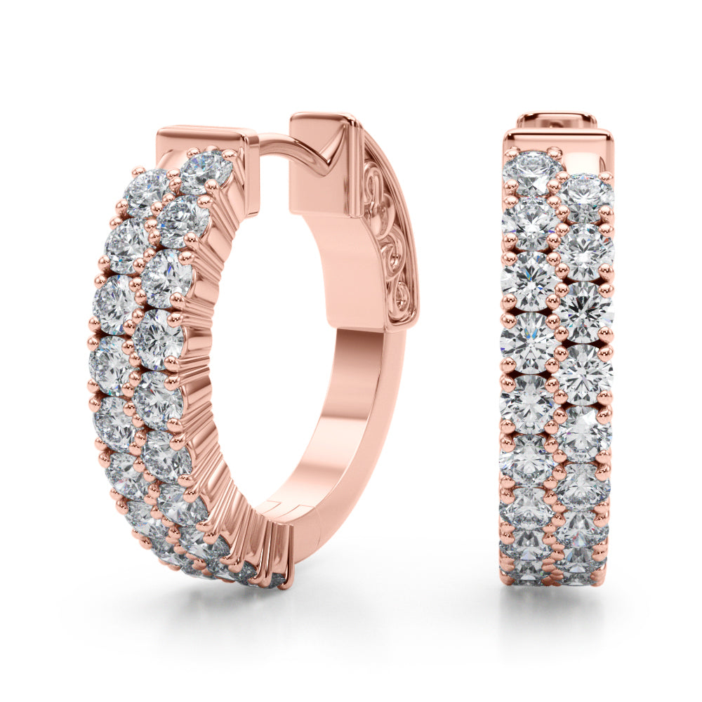 0.75 carat Round Diamond 2 -Row Huggie Hoop earrings set in 14K Gold - simonbjewels.co
